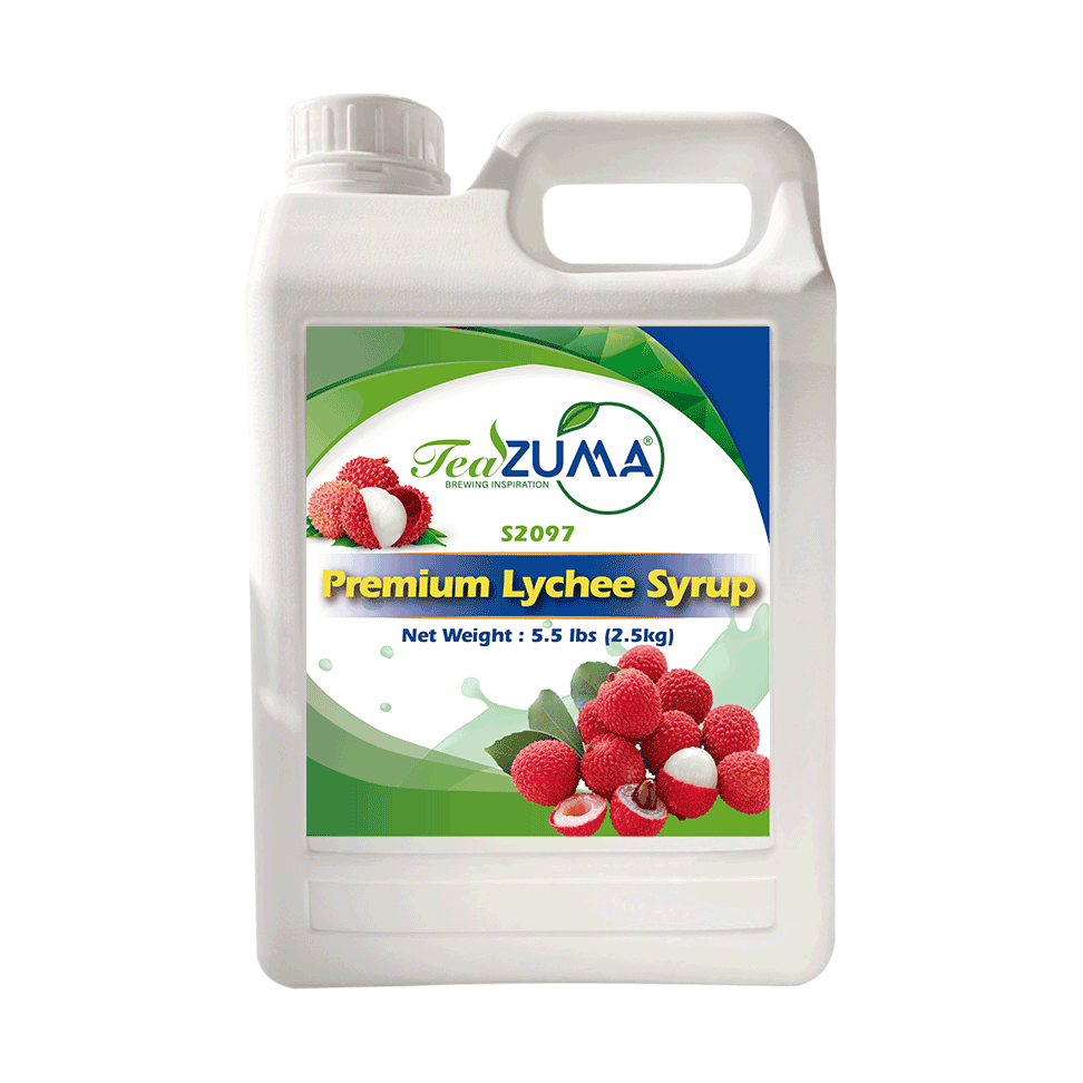 TEAZUMA Premium Lychee Syrup W/Pulp 5.5 lbs 6 Bottle/Case