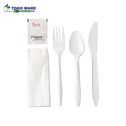 TOGO WARE Plastic White Medium Plastic Cutlery 6pcs Kit 250Sets/Carton