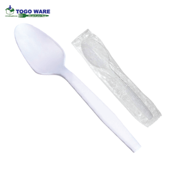 [F102] TOGO WARE Plastic White Teaspoon Heavy Duty (Wrapped) 1000pcs/Carton