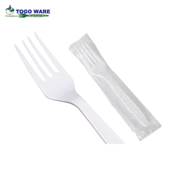 [F104] TOGO WARE Plastic White Medium Fork (Wrapped) 1000pcs/Carton